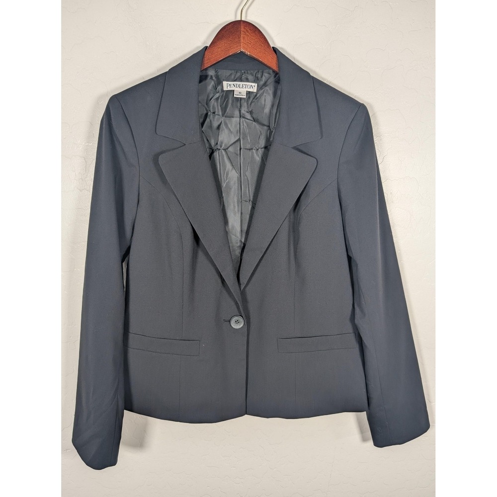 Pendleton Blazer Womens 10 Black One Button Classic Lined Career Office Jacket